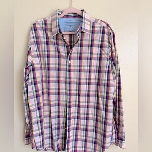 Banana Republic Men's Plaid Shirt - Pink and Purple size xl